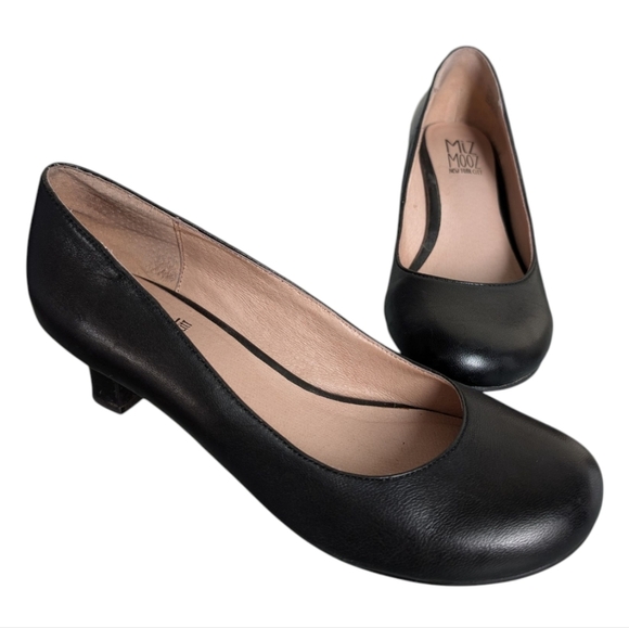 Miz Mooz Florette Mini Heel Pumps Black Leather Round Toe Kitten Heel Women's 7 - Picture 3 of 16